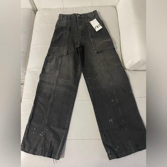 NWT Zara MID-RISE LOOSE FIT ZW COLLECTION THE RELAXED CARGO JEANS in grey size 0 - Picture 10 of 16